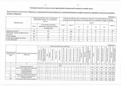 Сводная ведомость результатов проведения специальной оценки условий труда (СОУТ) 2026 г